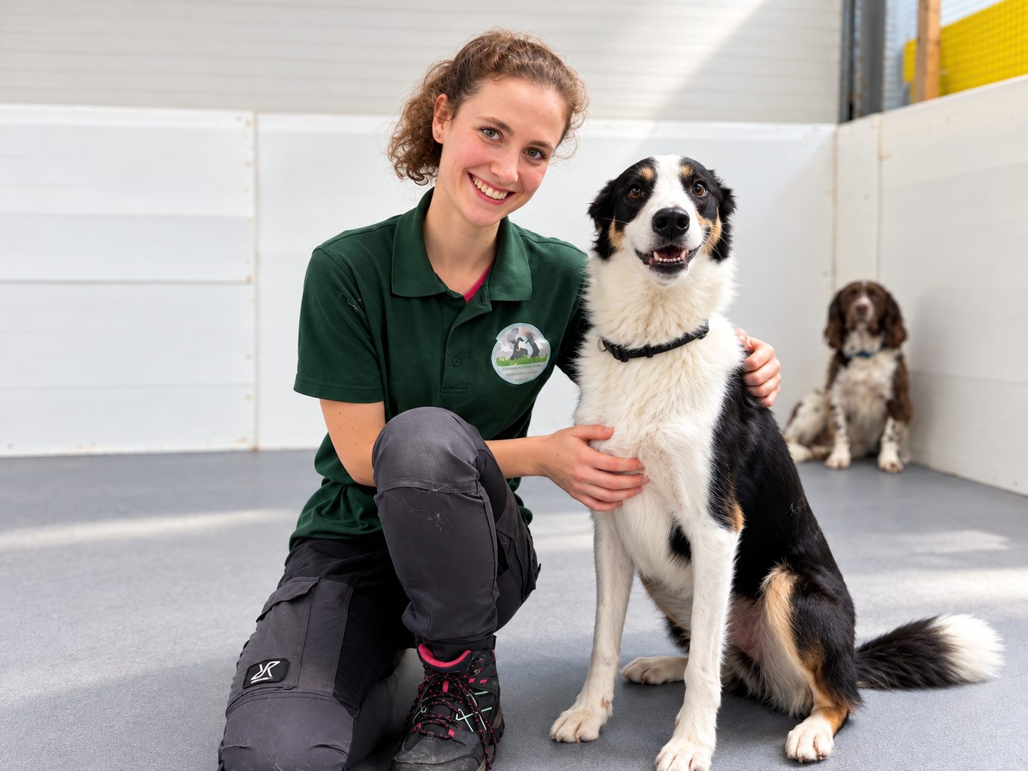 Fiona Guidera with a dog at Creedons Dog Care