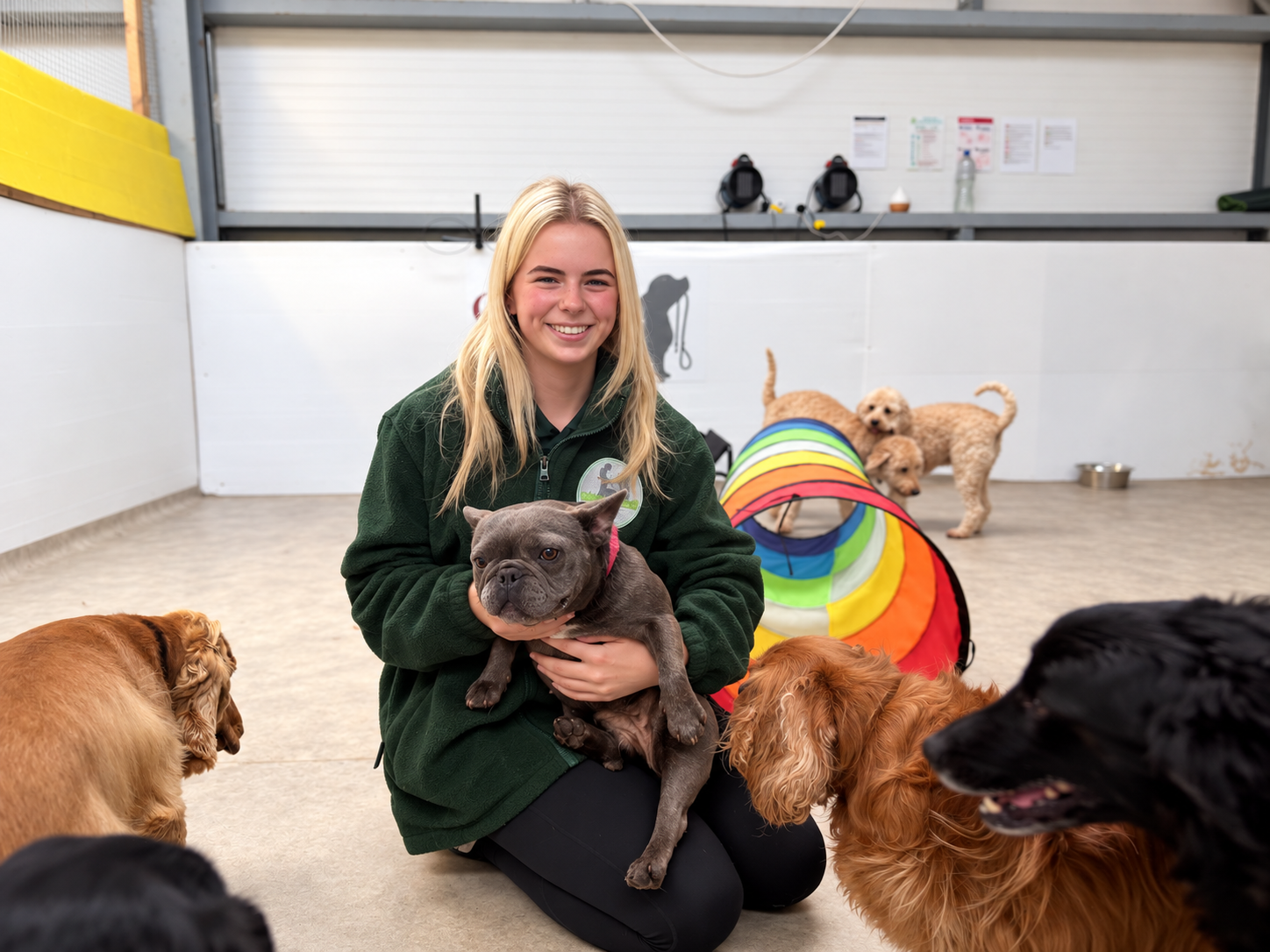 Sophie O’Brien with a dog at Creedons Dog Care